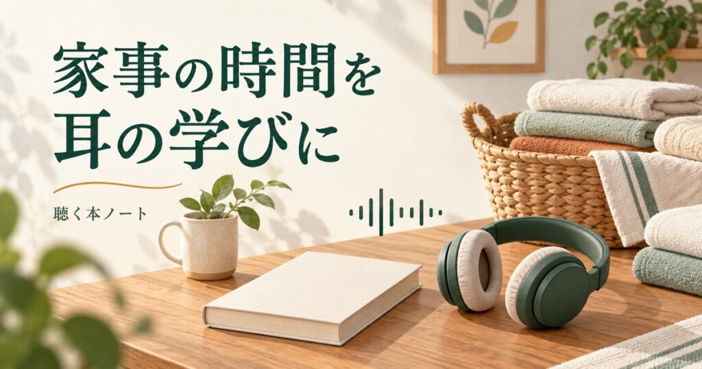 洗濯物をたたみながら音声で学ぶ安全な家事時間を表したイラスト